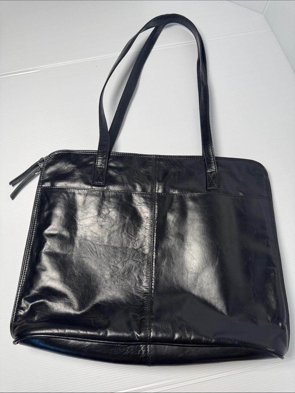 LATICO Black Leather Tote Computer Organizer Shoulder Bag Full Zip Closure Work